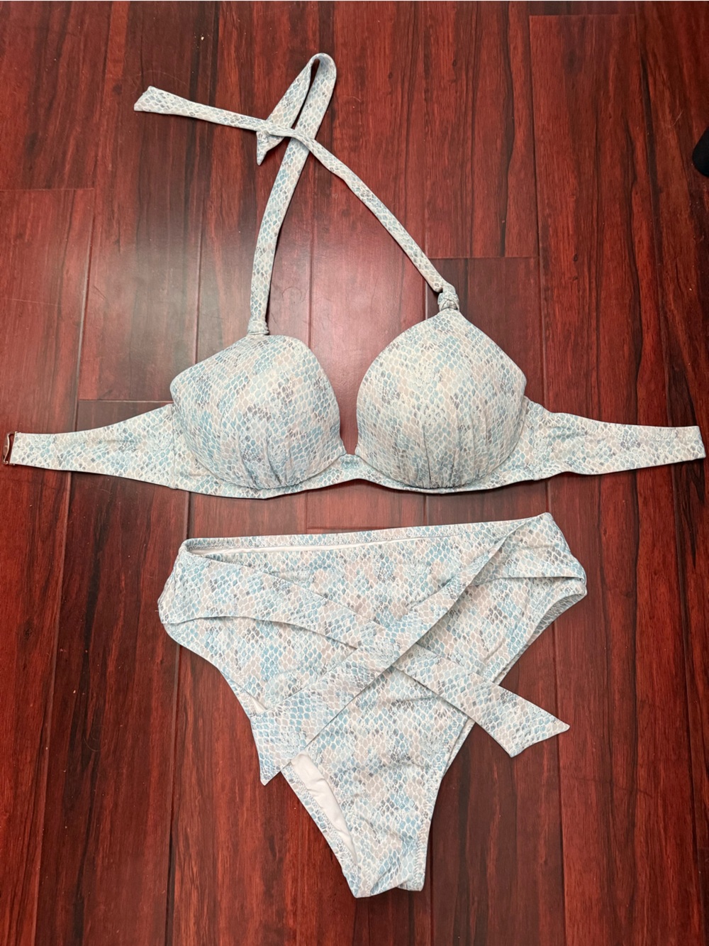 Shade & Shore Light Blue Printed Halter Bikini Set